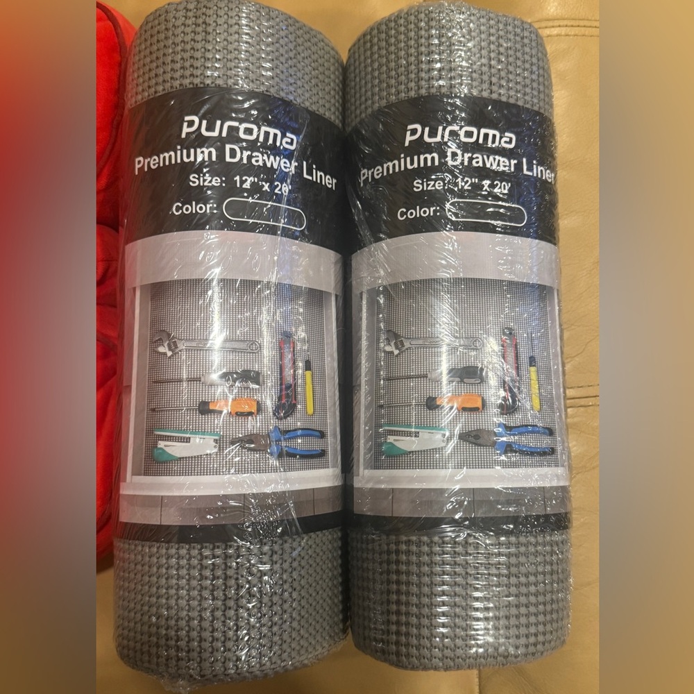 Puroma Shelf Liner, Non-Adhesive Roll Drawer Liners 12” x 20’ Grey NIP 2 rolls